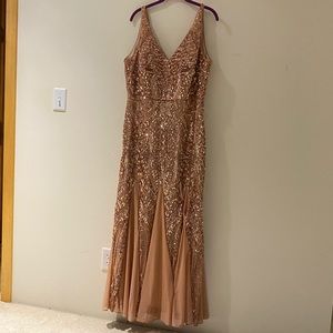 Nightway Gown 14W Peach Nude Sequin Mermaid